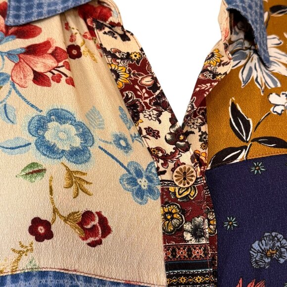 John Mark Patchwork Print Tunic Button Front Shirt Multicolor Women Plus Size 1X - Picture 3 of 12